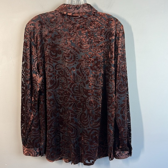 Impressions Brown Velvet Burnout Button Front Top Size XL Fairycore Whimsigoth - Picture 2 of 16